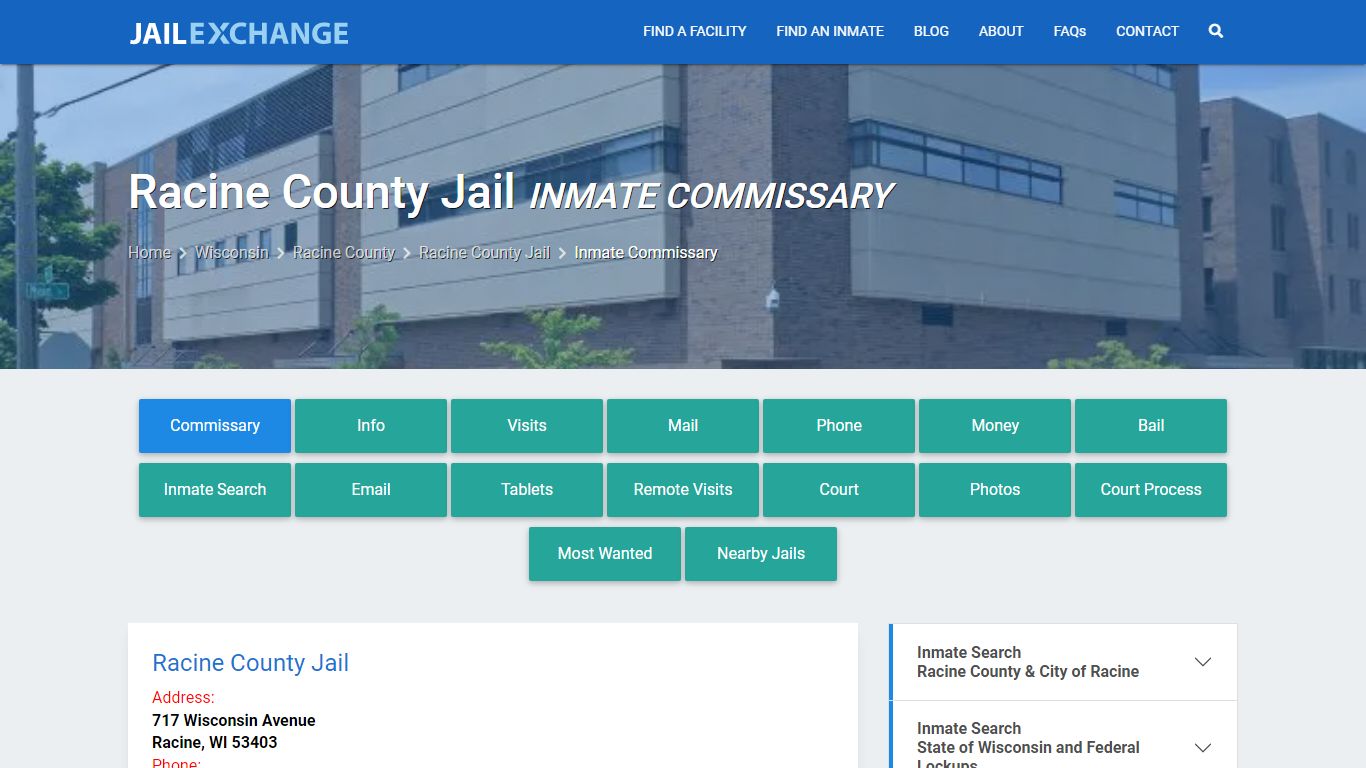 Inmate Commissary, Care Packs - Racine County Jail, WI